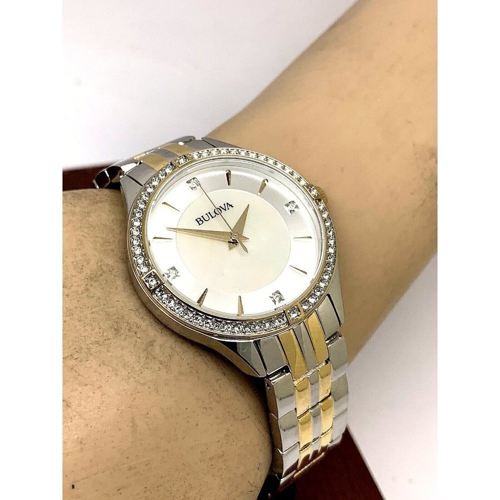 Bulova Women's Watch 98L273 Mother of Pearl Dial Crystal Accent Two Tone - Picture 5 of 12